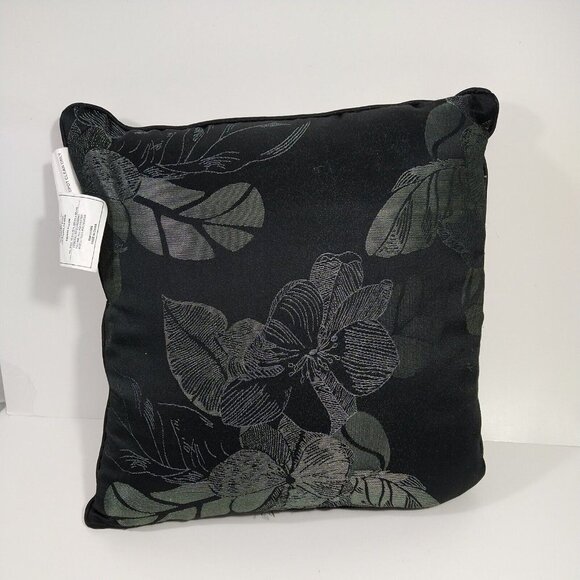Nanshing Square Throw Pillow Embroidered Black Green Floral Bed Sofa 14" x 14" - Picture 2 of 5